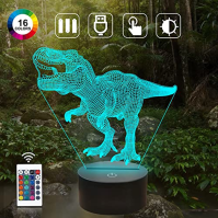 CooPark Dinosauří dárky, T Rex 3D noční světlo Illusion Lamp (4 Pattern Dino) s dálkovým ovládáním 16 barev měnící se dekorativn